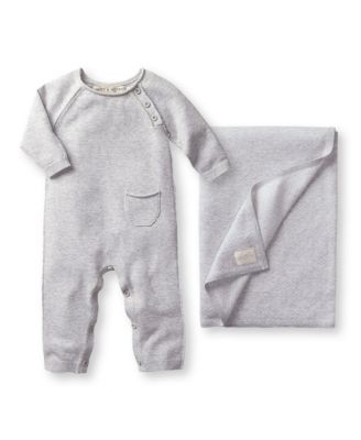 Baby Girls Raglan Knit Romper and Jacquard Blanket Gift Set