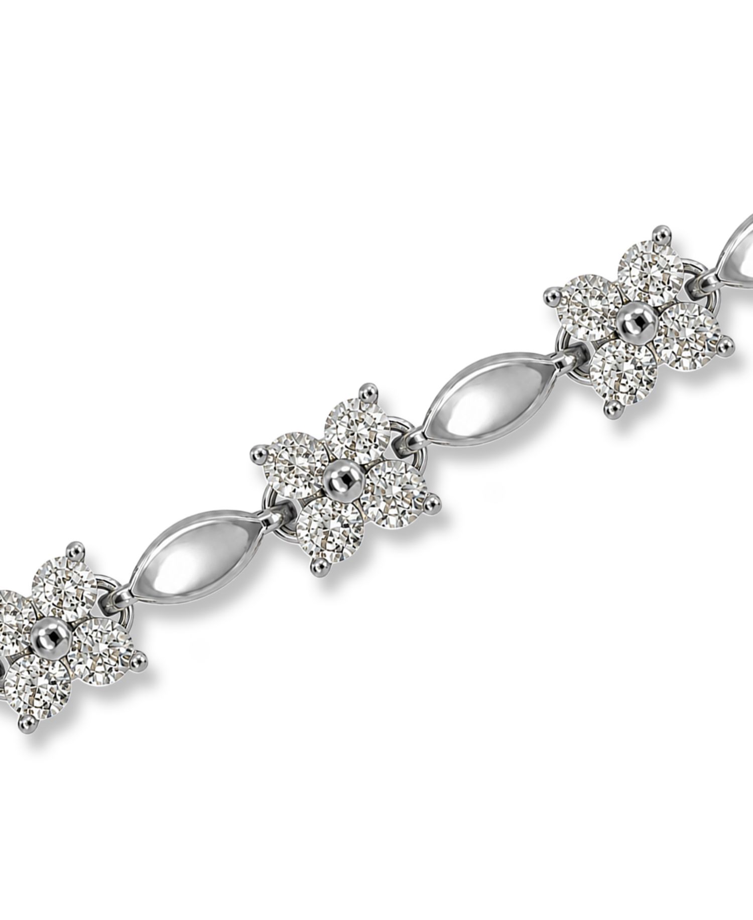 Cubic Zirconia Flower Design Polish Oval Link Bracelet