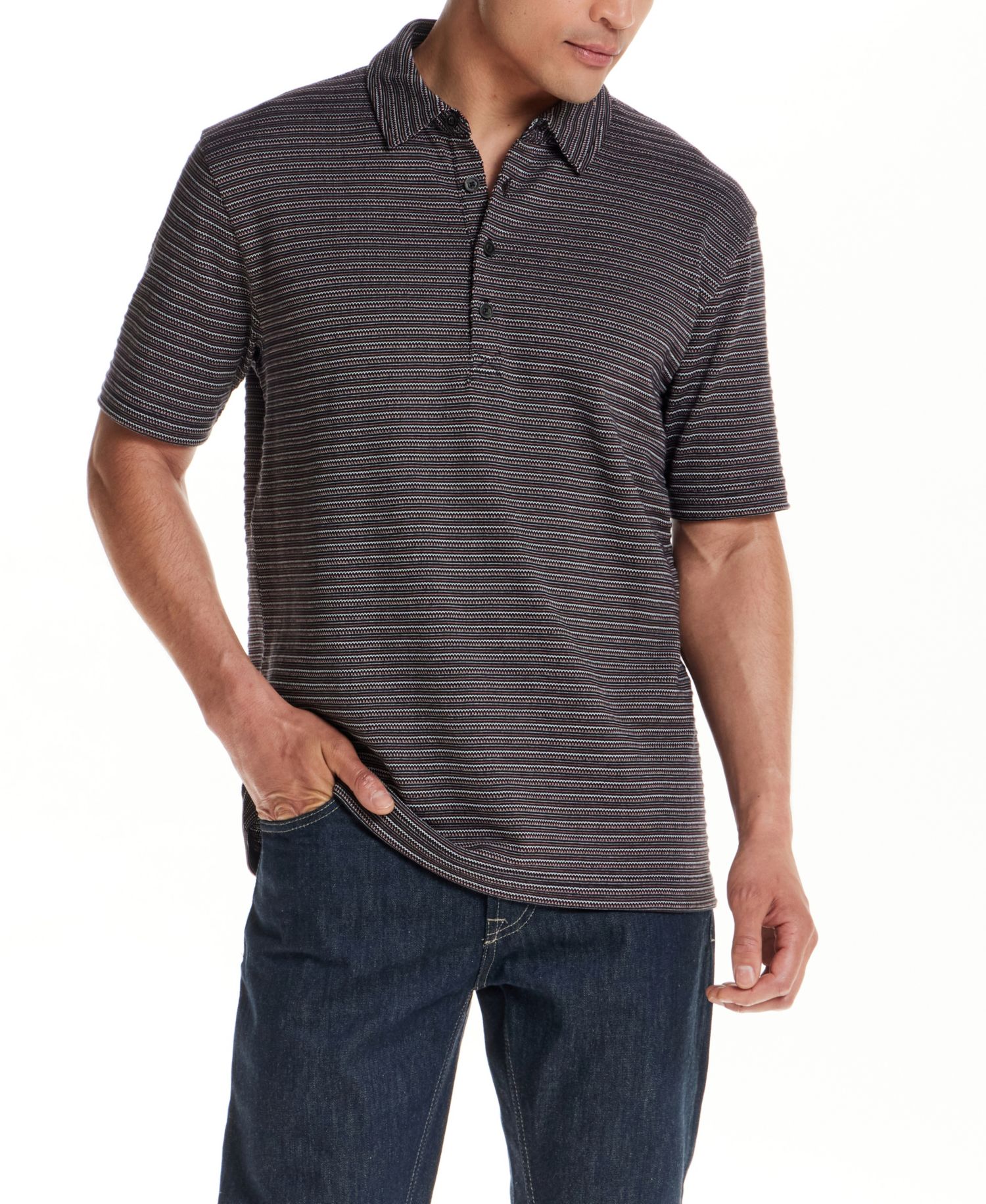 Men's Short-Sleeve Jacquard Stripe Polo Shirt