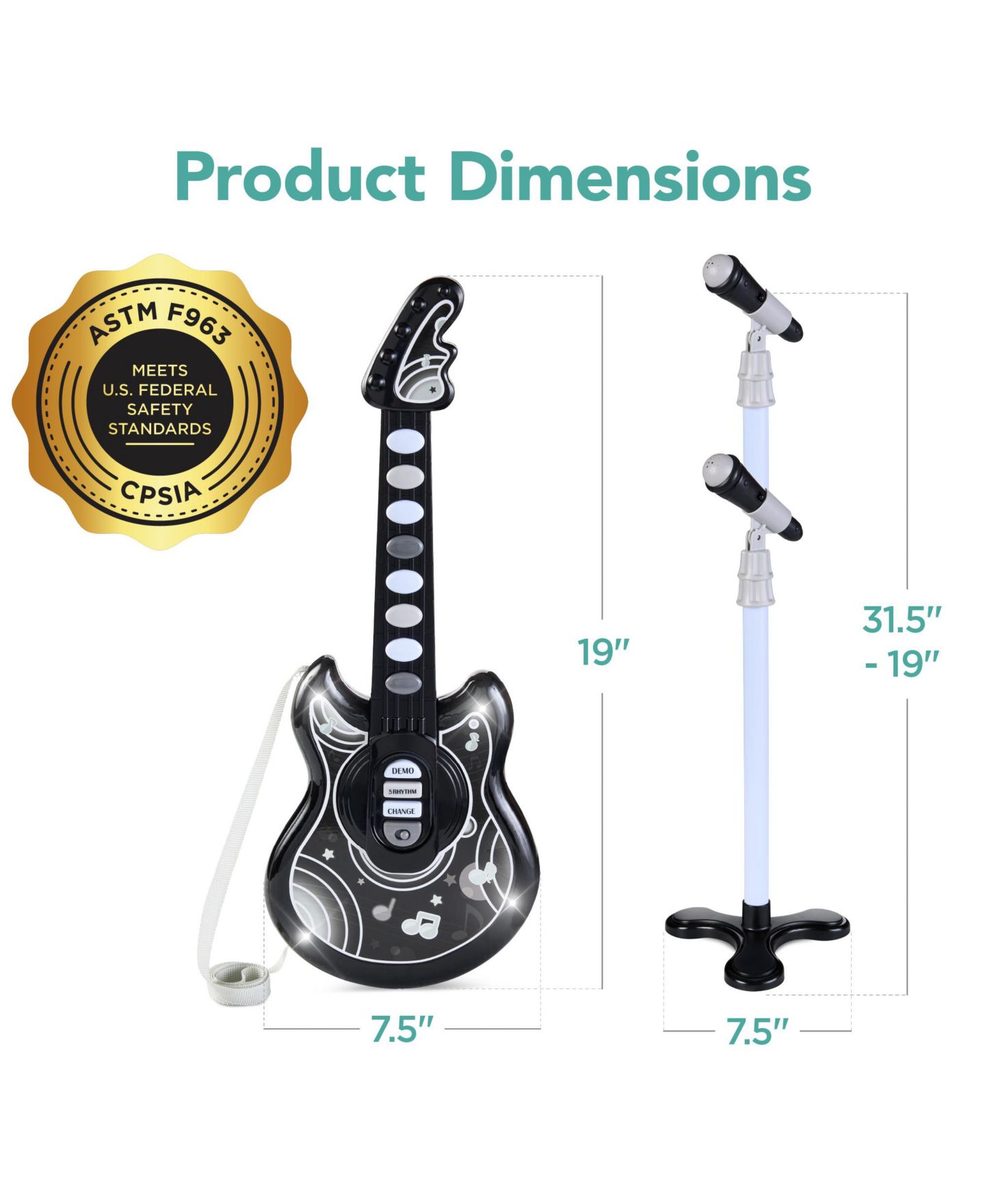 Детская игрушка Best Choice Products Musical Guitar with Microphone 5-Piece Playset, Ages 3+, цвет: Чёрный — фото 7
