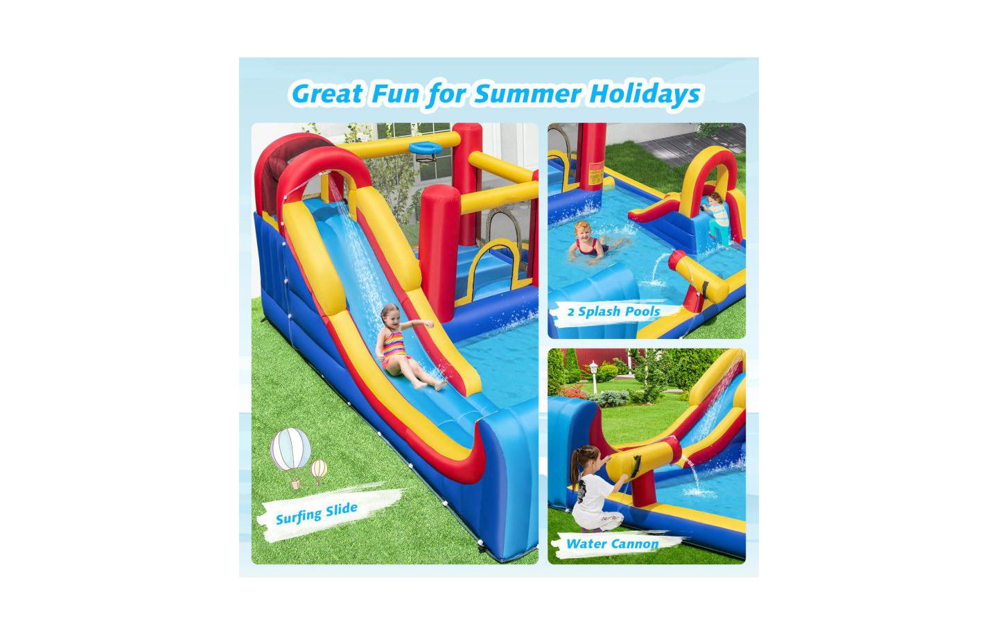 Детская игрушка Slickblue Inflatable Water Slide Bounce House 7-in-1 with 680W Blower, Accommodates Up to 3 Children, Ages 3+, цвет: Красный / Жёлтый — фото 9