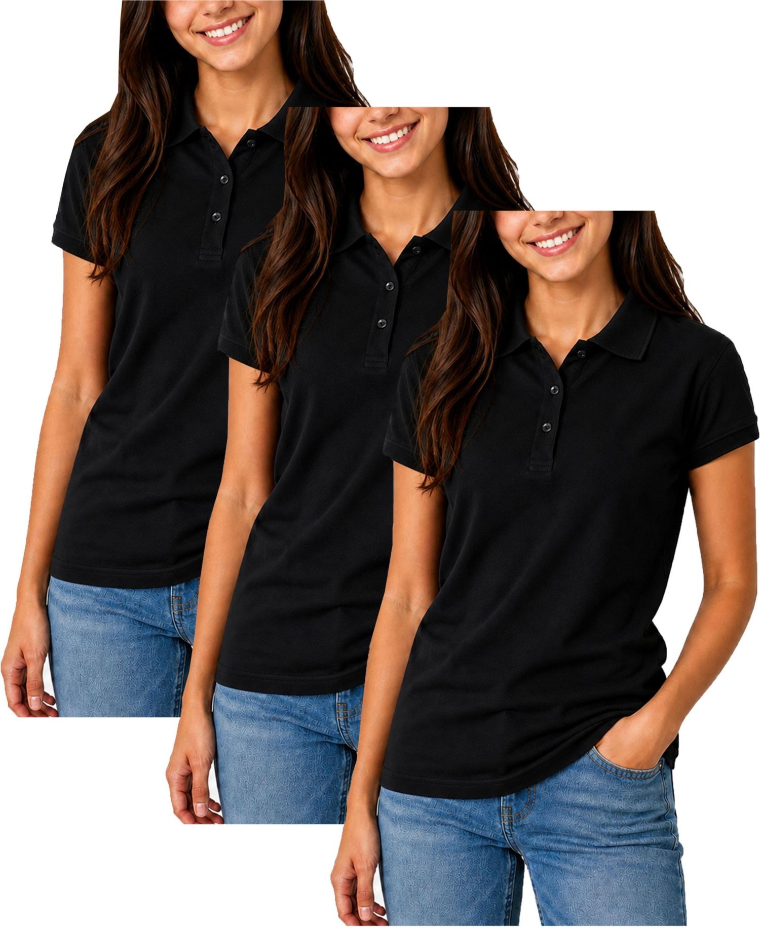 Women's Short Sleeve School Uniform Pique Polo Shirt-3 Pack