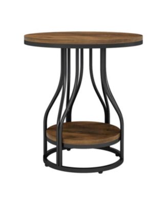 2 Tier Round End Table with Metal Frame for Living Room