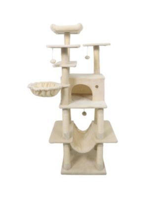 63'' Large Cat Tree for Indoor Cats With Plush Top Perch Condo Hammock Basket Bed