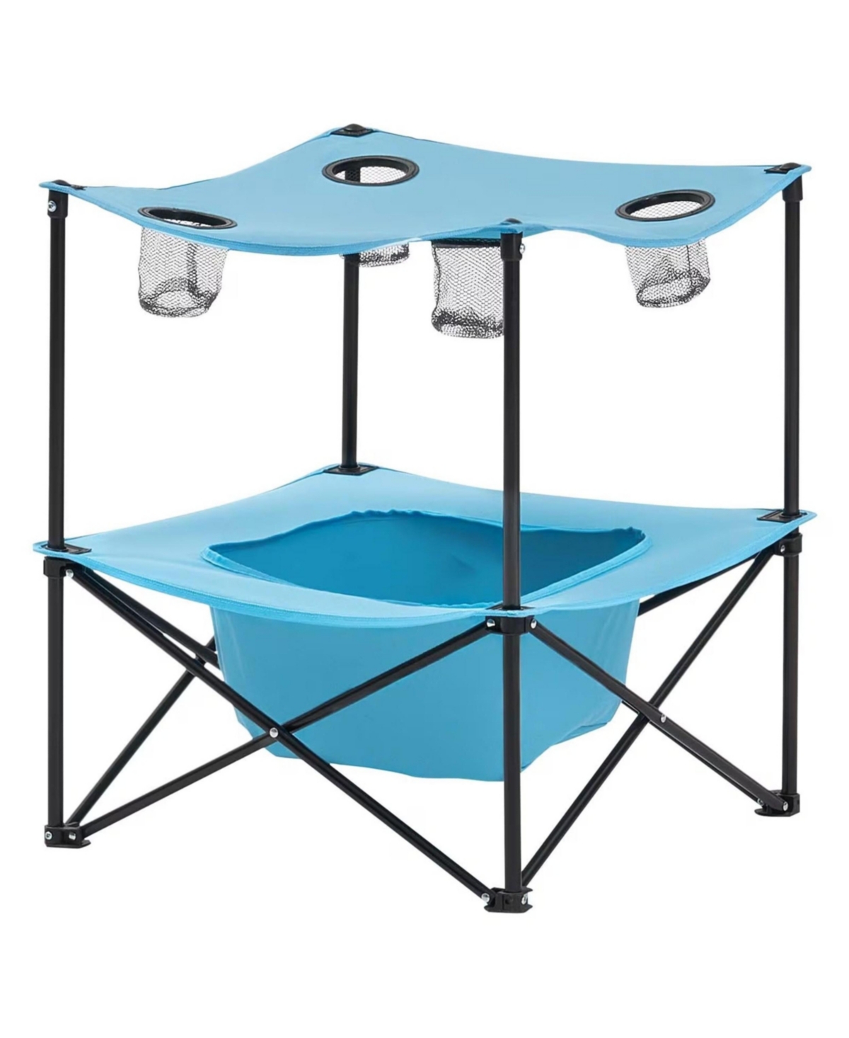 Yiortwo Folding Portable Camping Table Outdoor Picnic Square Table with 4 Cup Holders Storage Basket and Carry Bag