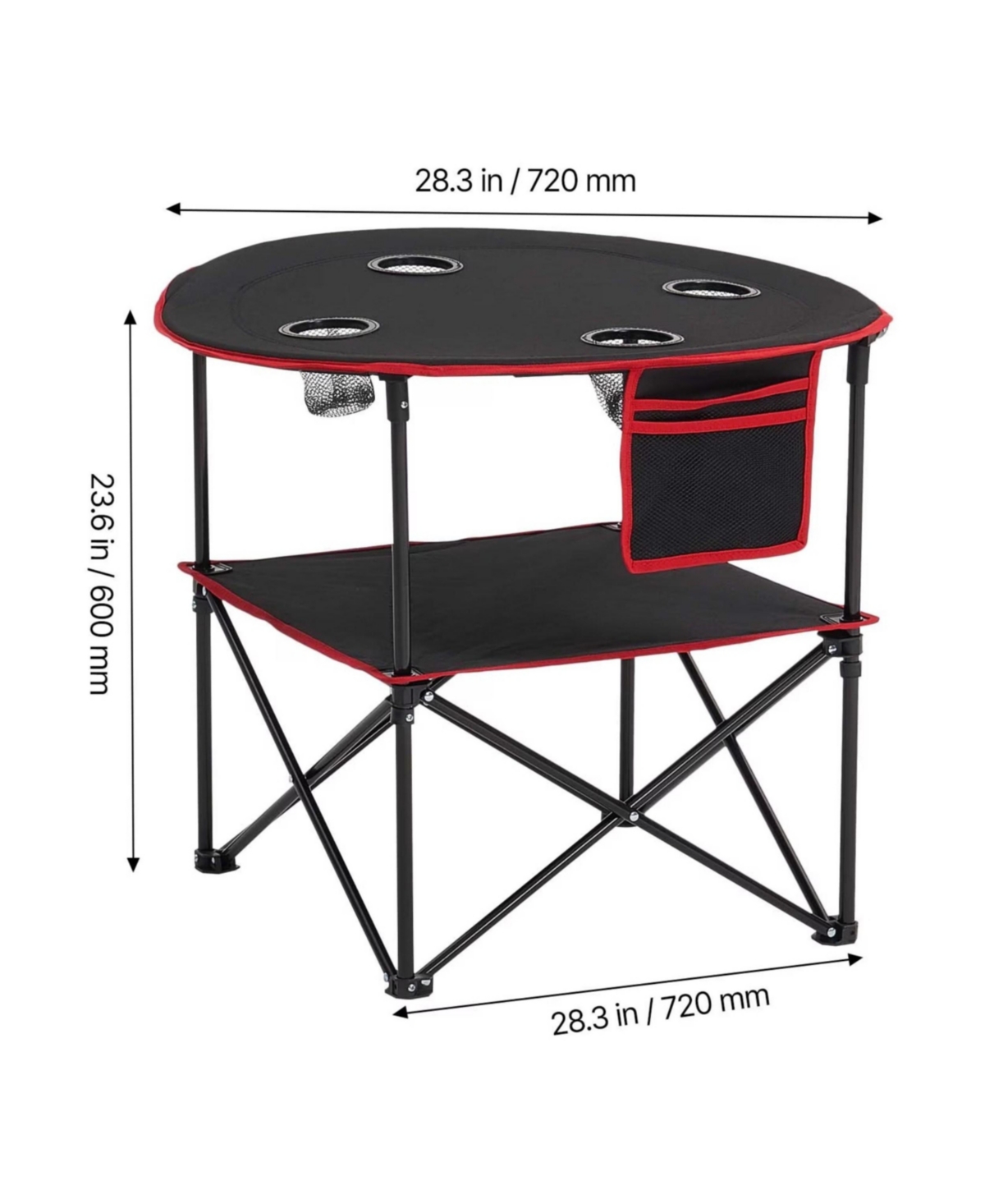 Yiortwo Folding Portable Camping Table Outdoor Picnic Round Table with 4 Cup Holders Storage Shelf and Side Pocket
