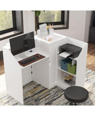 Modern Corner Display Console - Tempered Glass LED Light Kit Engineered Wood