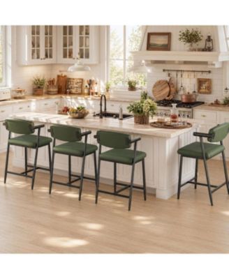 4 Sets of Retro Bar Stools, 26-Inch Bar Height, Made of Metal, With Armrests, Backrests, And Footrests, Suitable for Kitchen Islands