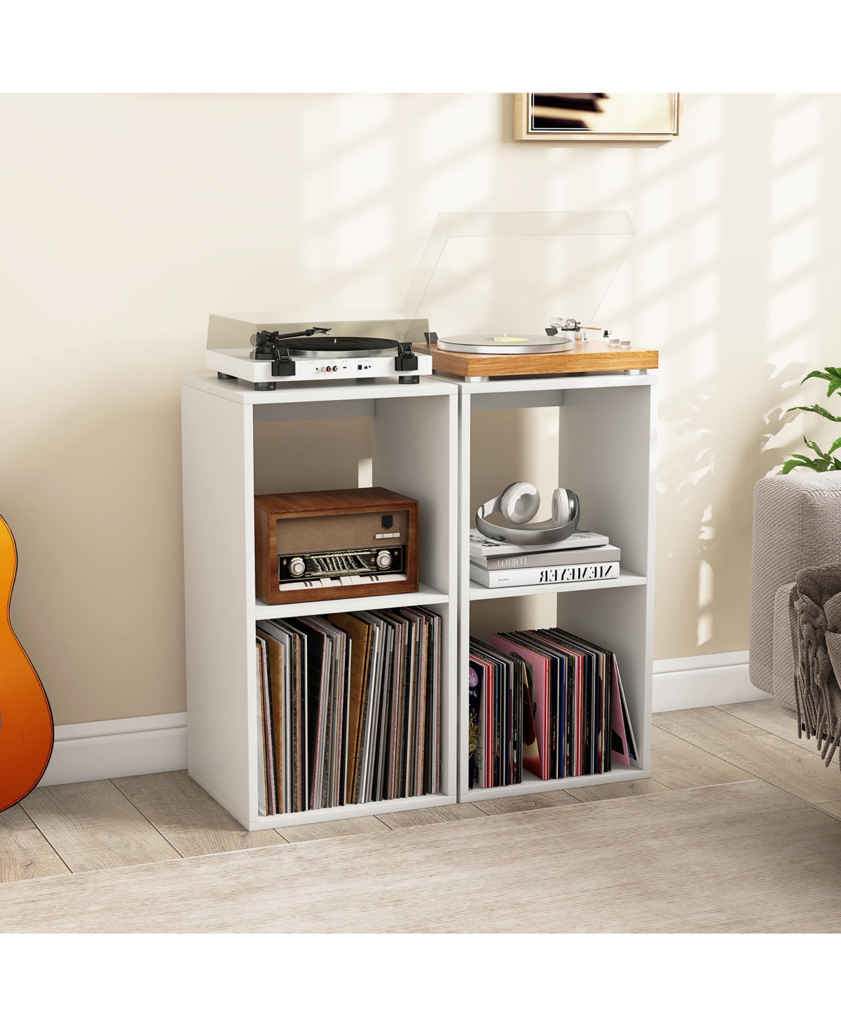 Gymax Cube Bookshelf Modern Vertical Bookcase with Back Guardrail and Anti Tipping Kits