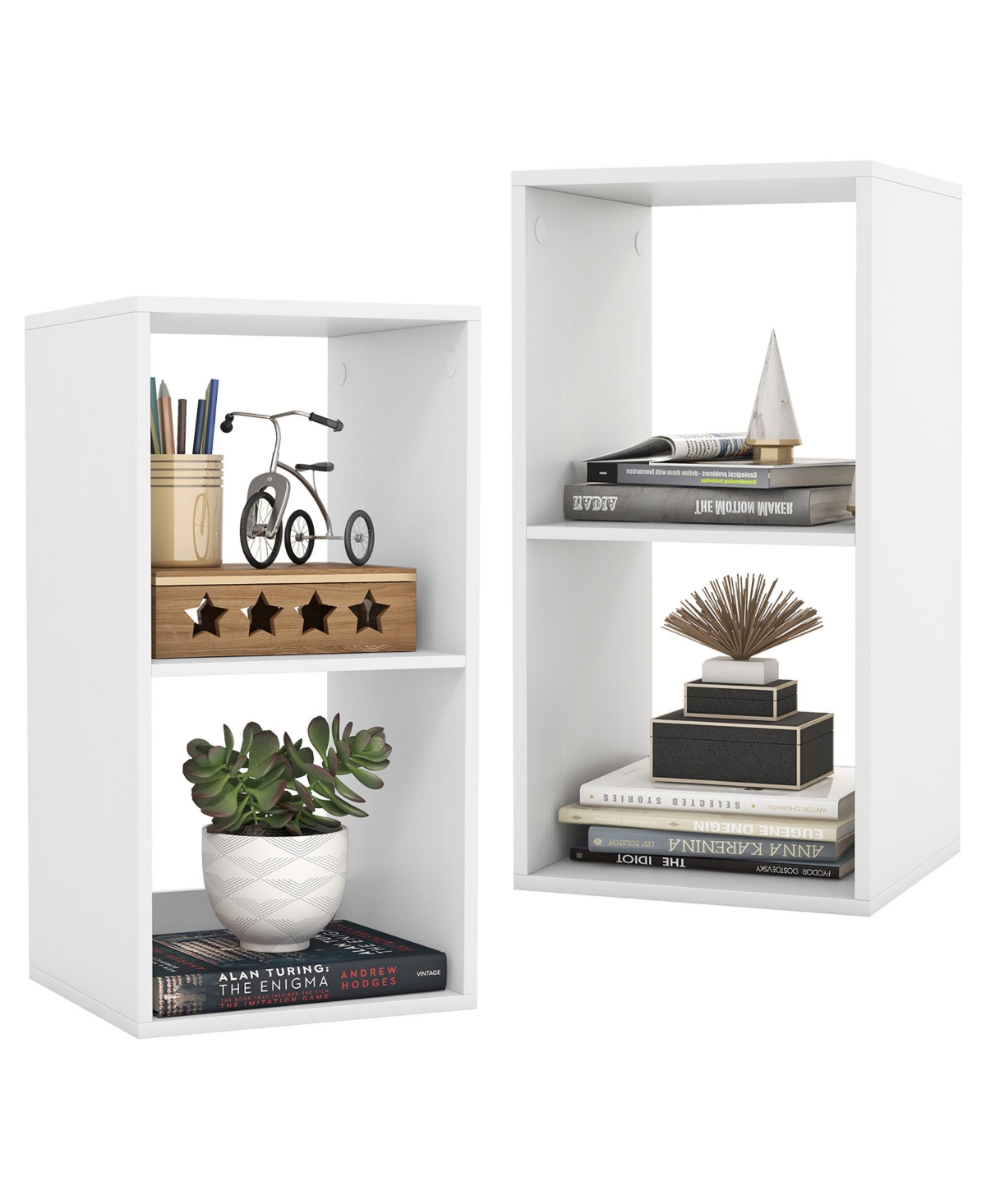 Gymax Cube Bookshelf Modern Vertical Bookcase with Back Guardrail and Anti Tipping Kits