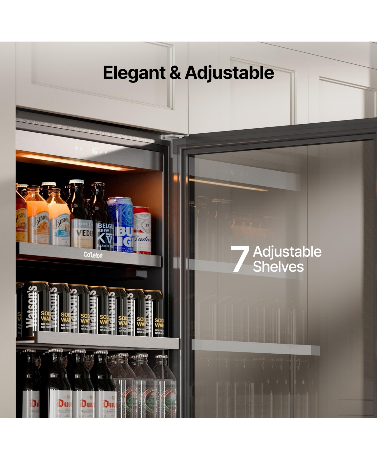Ca'Lefort 24 inch Beverage Refrigerator cooler 373 Cans,Freestanding or Built-In Beverage fridge with 3 Led for Home