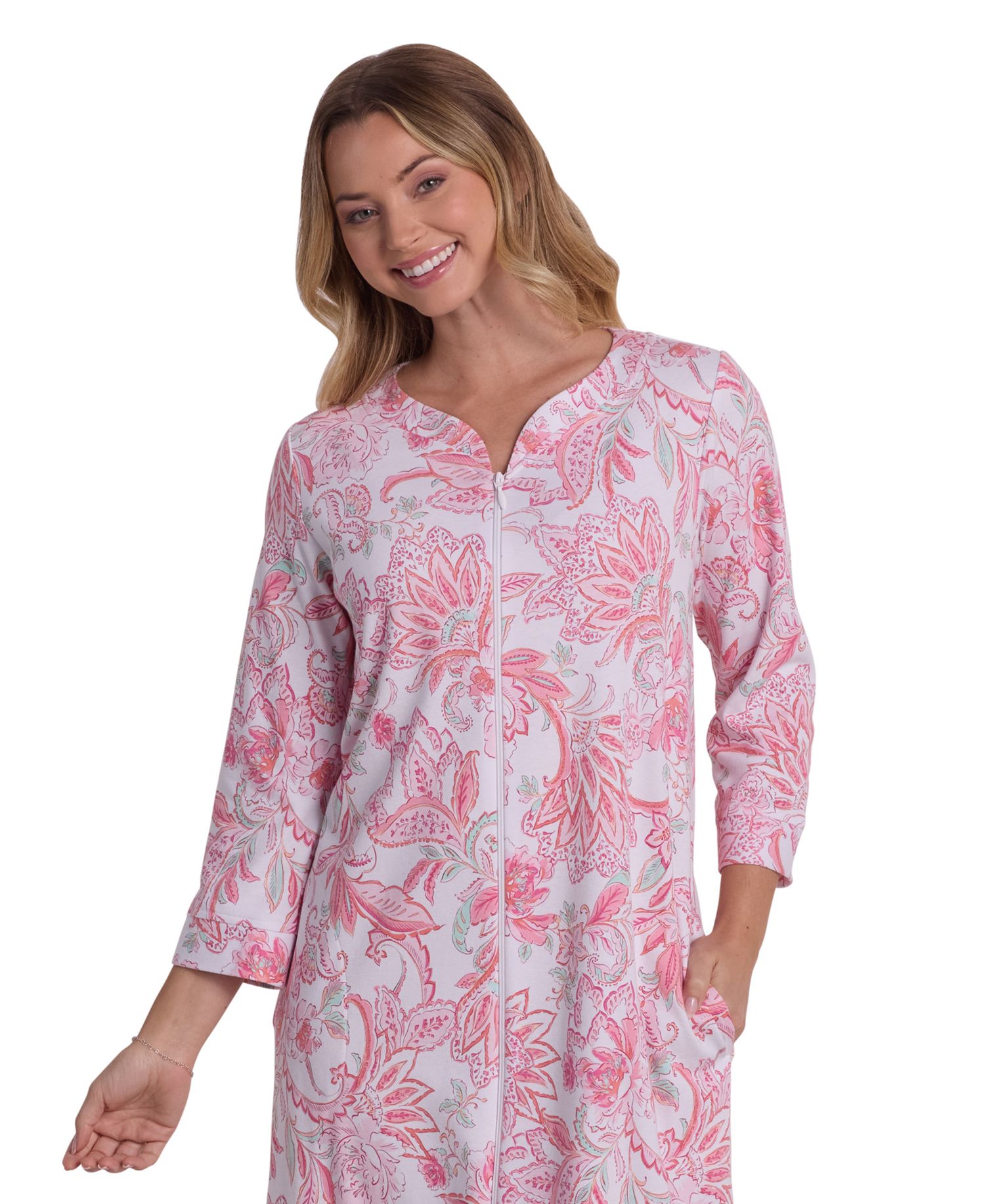 Women's Long-Sleeve Printed Long Zip Robe