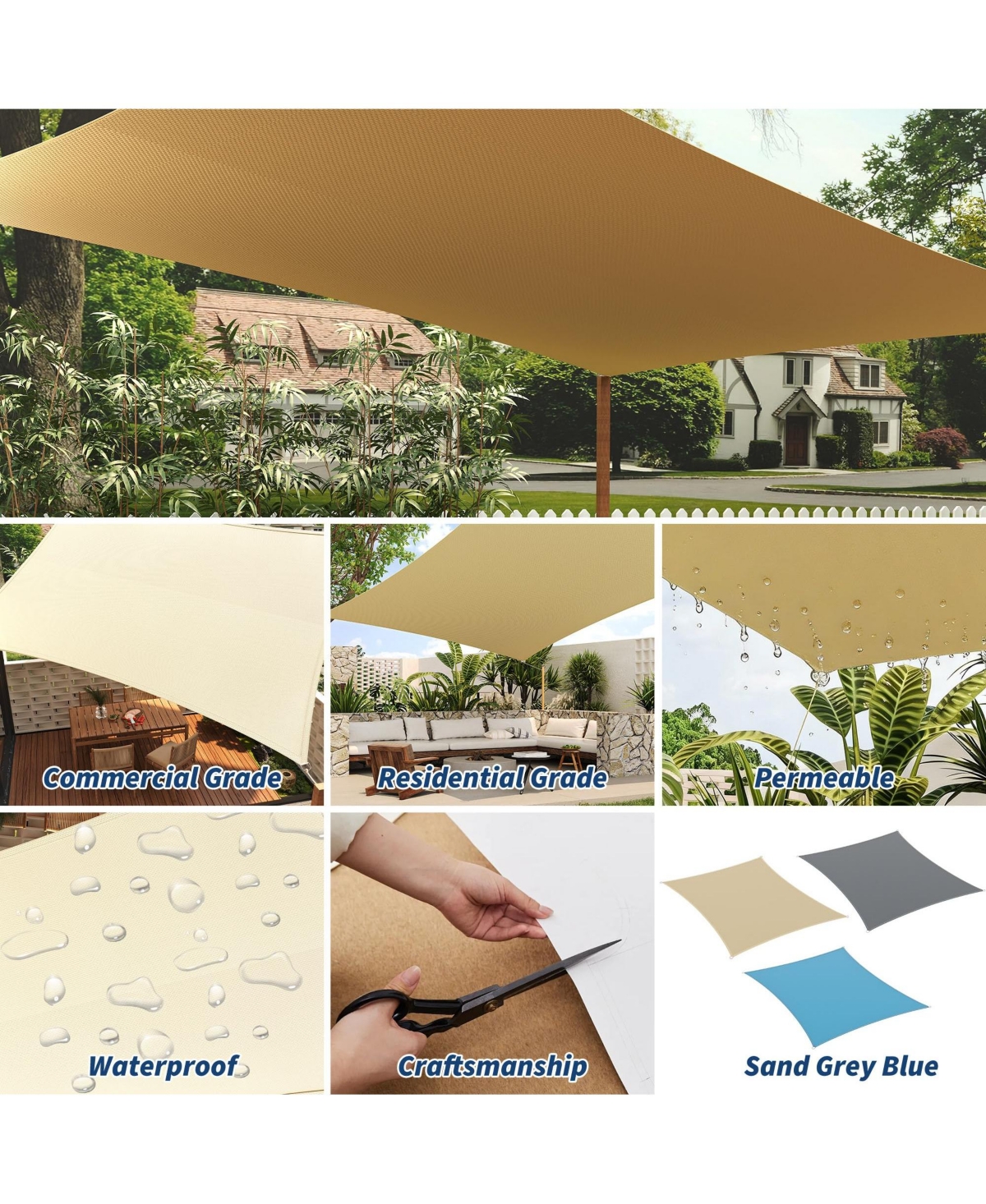 gaomon 10 x 13 Feet Rectangle Sun Shade Sail, Waterproof Uv Block Canopy for Patio, Deck, Pool and Backyard