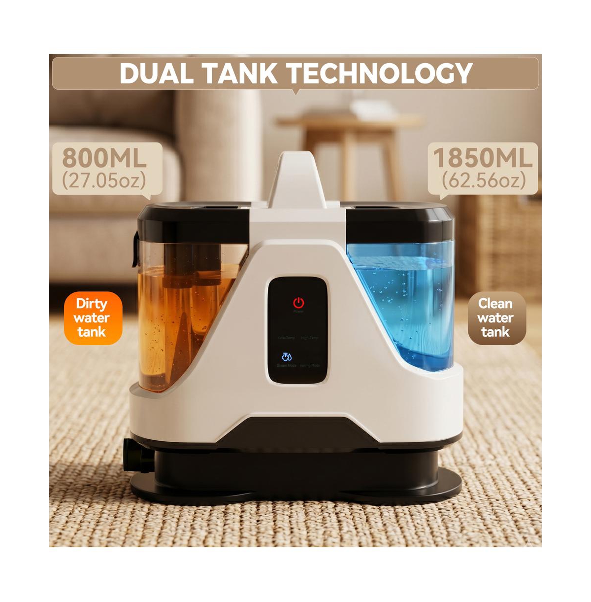 Topteng 1700W Steam Cleaner for Carpet –Hot Water, 16KPA Suction