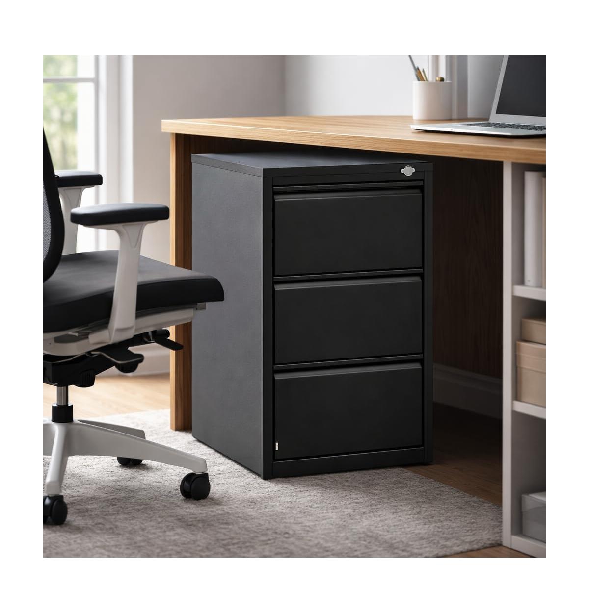 gaomon Lockable Side-Pull Filing Cabinet, 3-Drawer Metal Filing Cabinet, Office Storage Cabinet, Steel File Organizer, Suitable for Letterhead