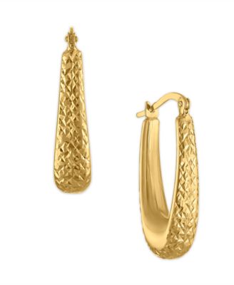 Diamond-Cut Elongated Oval Hoop Earrings in 10k Yellow Gold