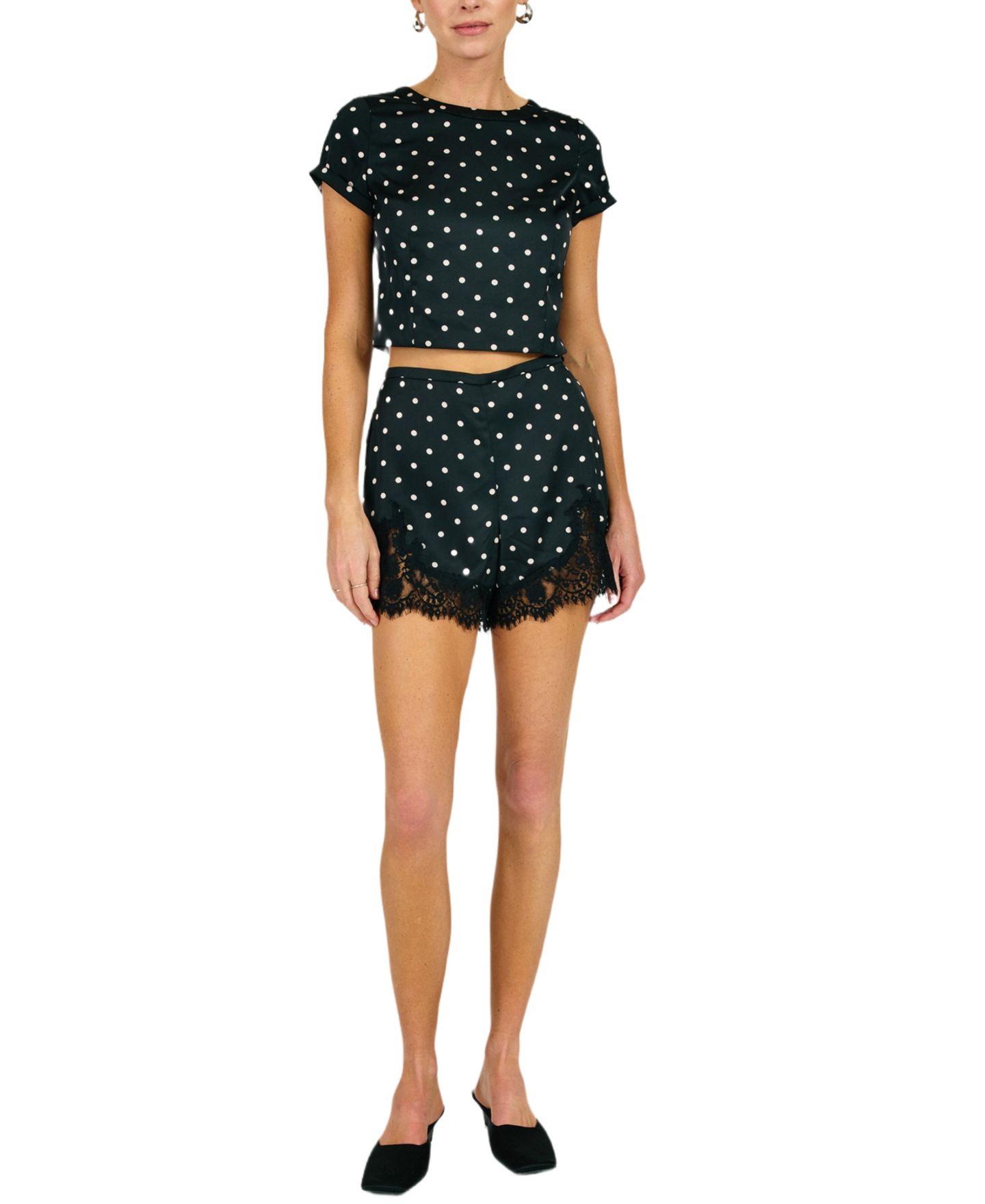 Женские шорты Line & Dot Sophie Polka Dot Lace Trim, цвет: Чёрный — фото 2