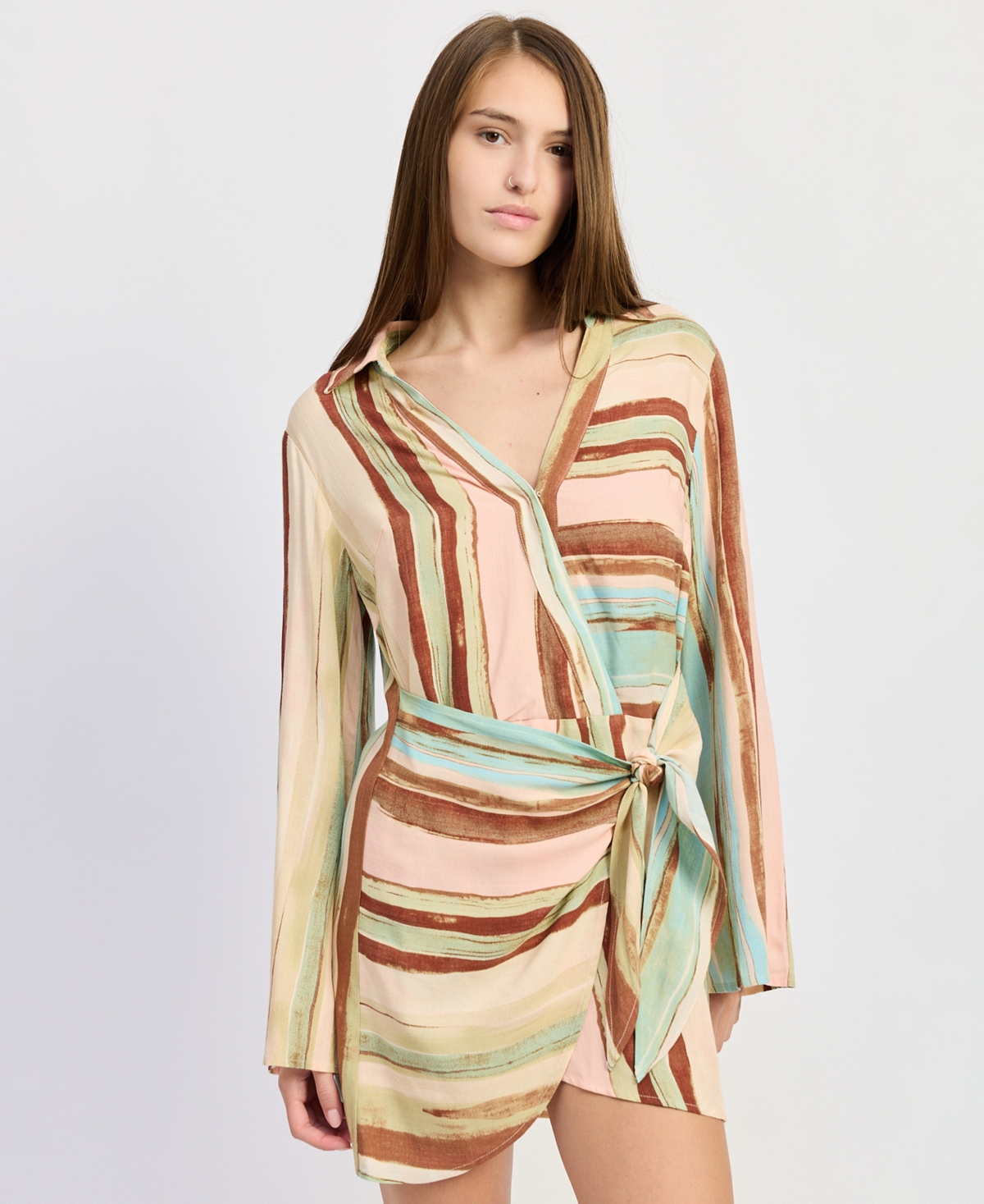 En Saison Women's Lana Long-Sleeve Mini Dress - Blush Brown Blue