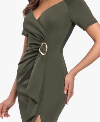 olive green formal dress short Franclia Women's Elegant Summer Olive Green Wedding Guest Party Dress,Criss-Cross  V-Neck Sleeveless A-Line Mini Dress,Backless Pocket Short Evening Dress
