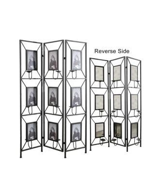 3-Panel Photo Frame Room Divider Screen with Antique Mirror and Candle Stick Design
