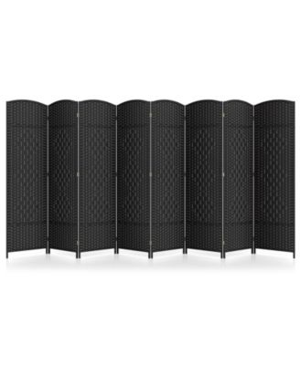 8-Panel Folding Room Divider with Handwoven Texture and Solid Wood Frame