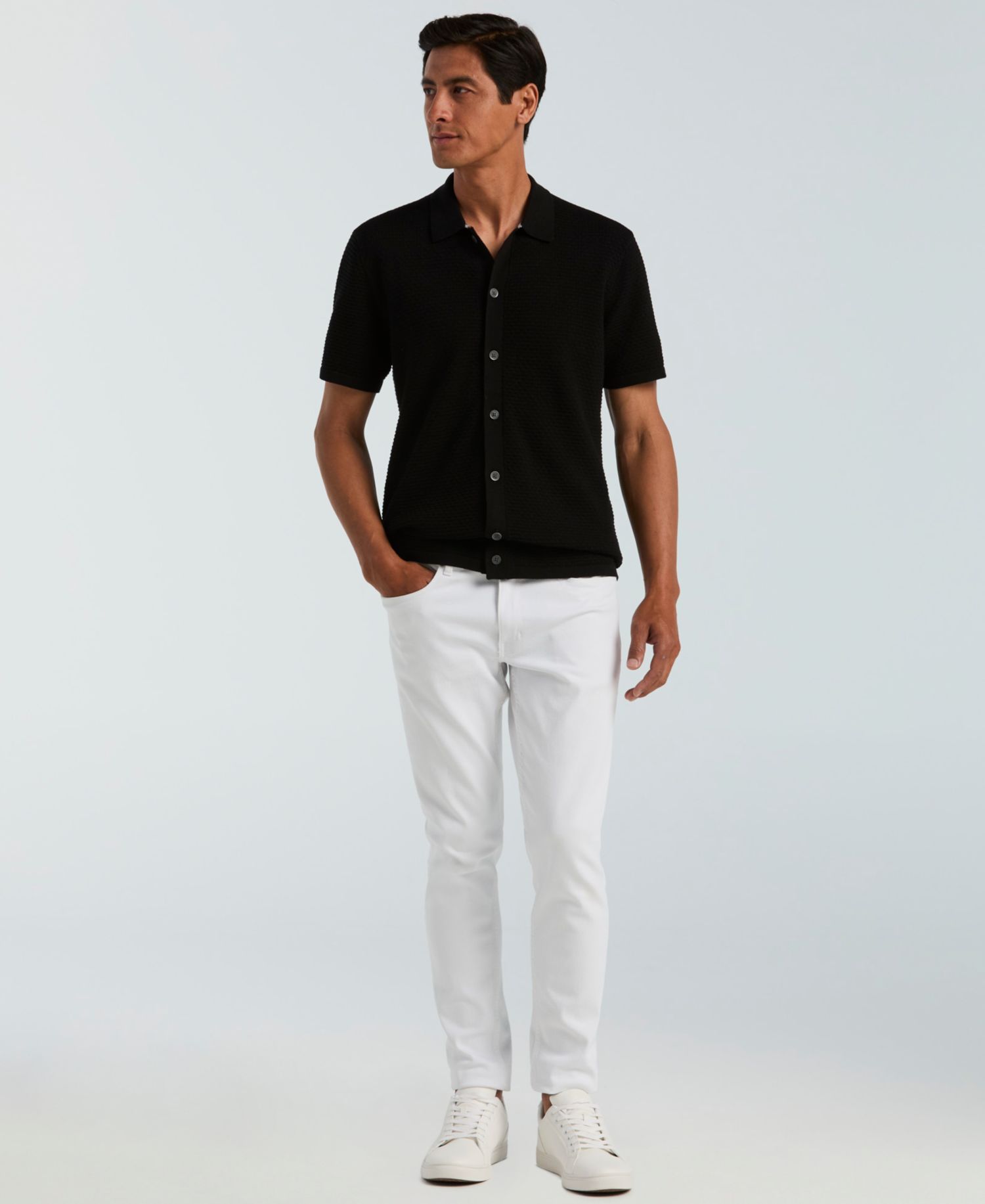 Men's Cotton Wavy Stripe Polo Sweater