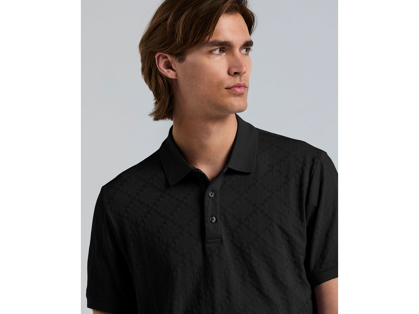Мужское поло Perry Ellis Jacquard Geo Texture Polo Shirt, цвет: Чёрный — фото 3
