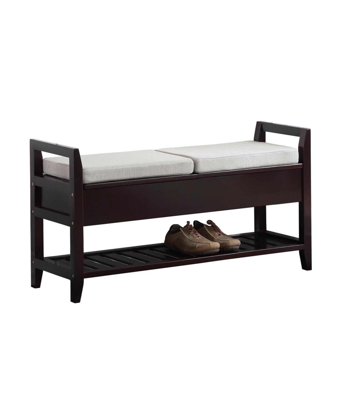 flynama Beige Espresso Storage Shoe Bench