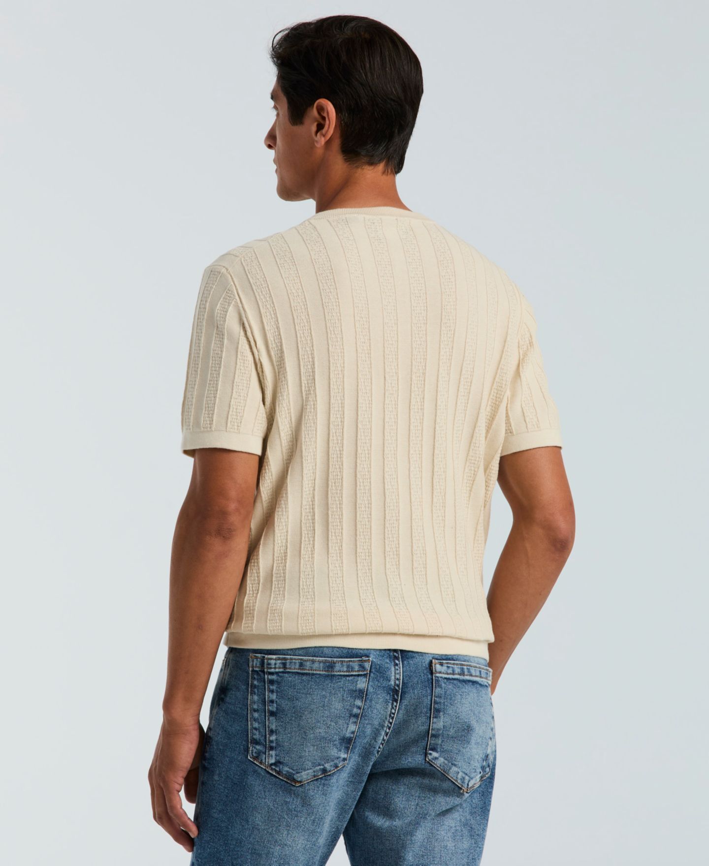 Мужской свитер Perry Ellis Cotton Stripe Crewneck, цвет: Серебряный берёзовый — фото 4