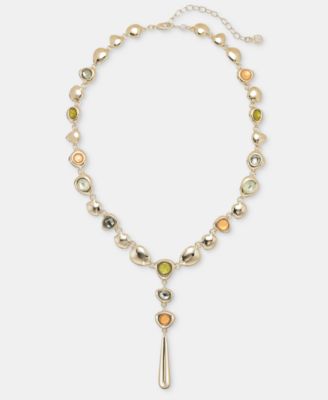 Stone Pebble Lariat Necklace, 16" + 3" extender