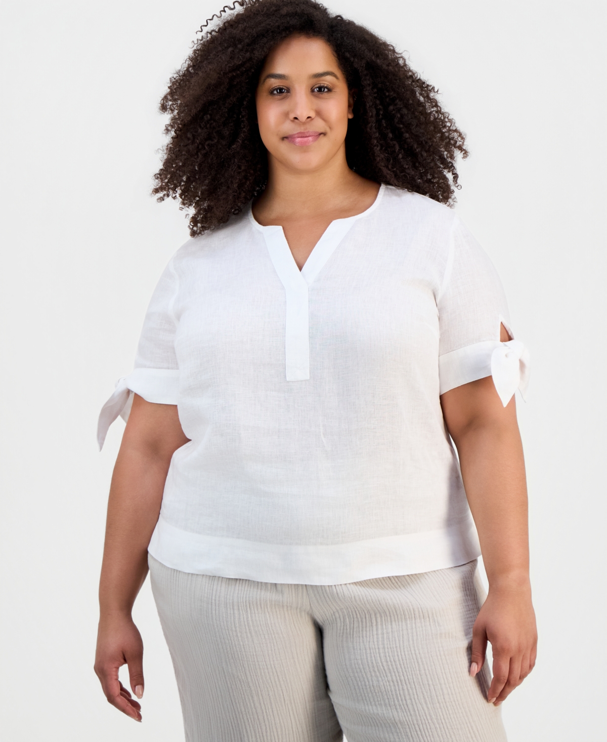Charter Club Plus Tie Sleeve Top, Created for Macy's
