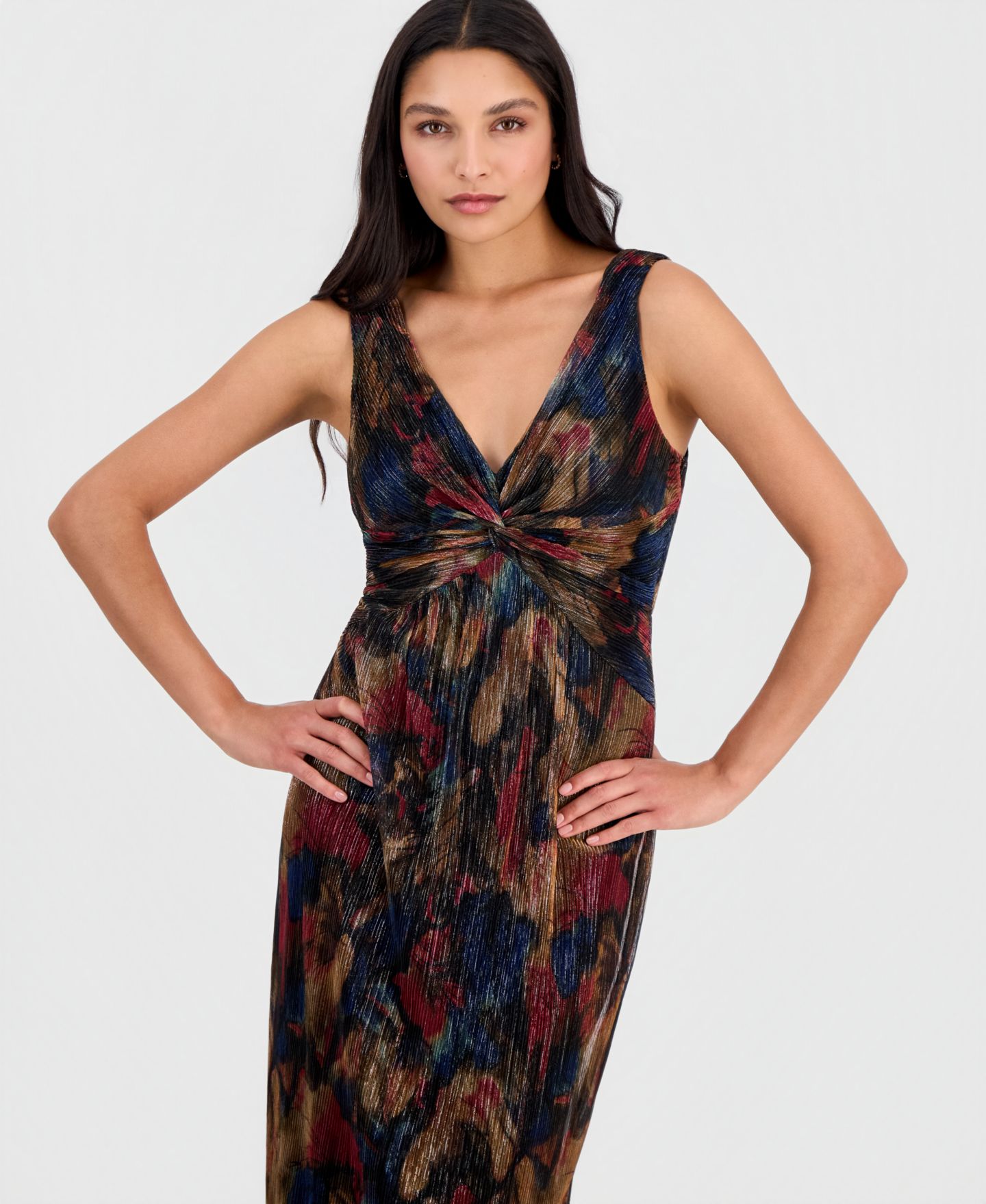 Женское платье Connected Petite Metallic-Print Twist-Front Sleeveless Dress, цвет: Spice — фото 2