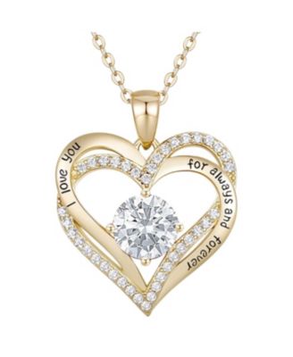 Timeless 14K Gold Plated Heart CZ ''I Love You'' Pendant