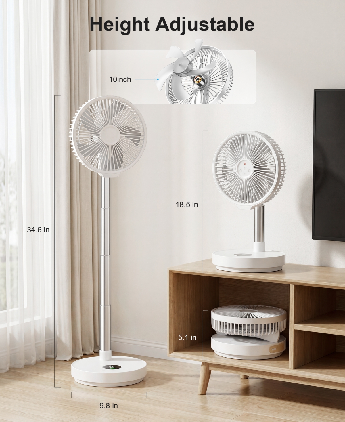 Vebreda 16 Inch Oscillating Pedestal 3-Speed Adjustable Height Fan with Remote Control-White