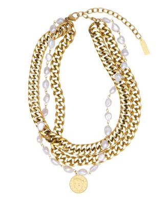 St. Moran Tarnish-Resistant Gold Natural Freshwater Imitation Pearl Adjustable Aragon Necklace - White