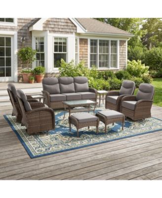 Luxury Patio Furniture Set with Thick Cushion, Outdoor Couch and High Back Swivel Rocker Patio Chairs, 10PCS Wicker Conversation Set
