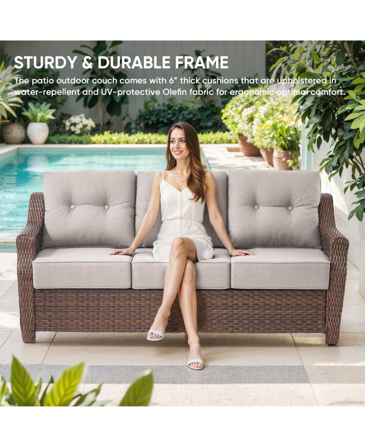 Pocassy 5-Piece Wicker Patio Conversation Set with Thick Cushions and Fire Pit Table