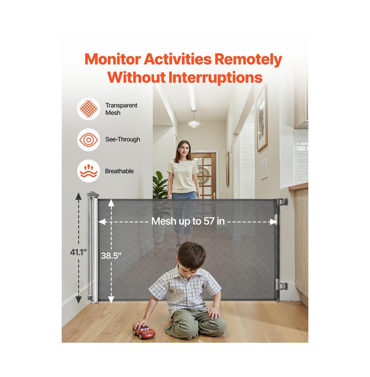Ruie Tall Retractable Pet Gate 38 in Extends to 57 in Wide with Security Lock