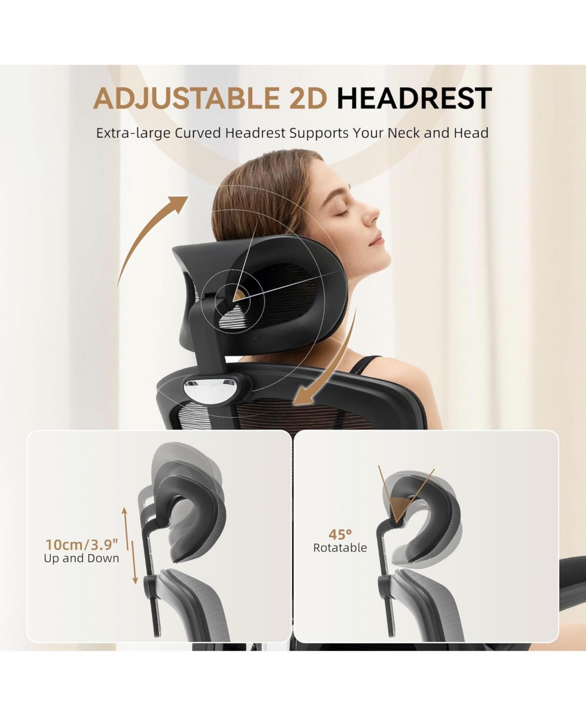 Ergonomic High-Back Mesh Office Chair Adjustable Headrest and Lumbar Support 360degree(s) Swivel Rolling Desk Chair Comfortable Computer Gaming Task