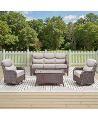 High Back Patio Furniture Set with Swivel Chairs, Outdoor Wicker Conversation Sets with 6" Comfy Cushions, 4 Piece Outside Sofa Sets