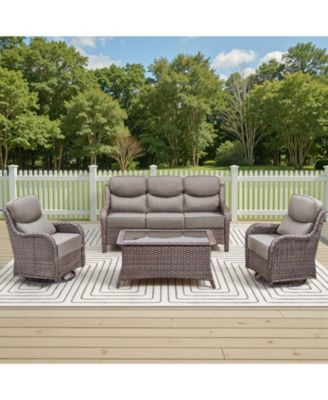 High Back Patio Furniture Set with Swivel Chairs, Outdoor Wicker Conversation Sets with 6" Comfy Cushions, 4 Piece Outside Sofa Sets