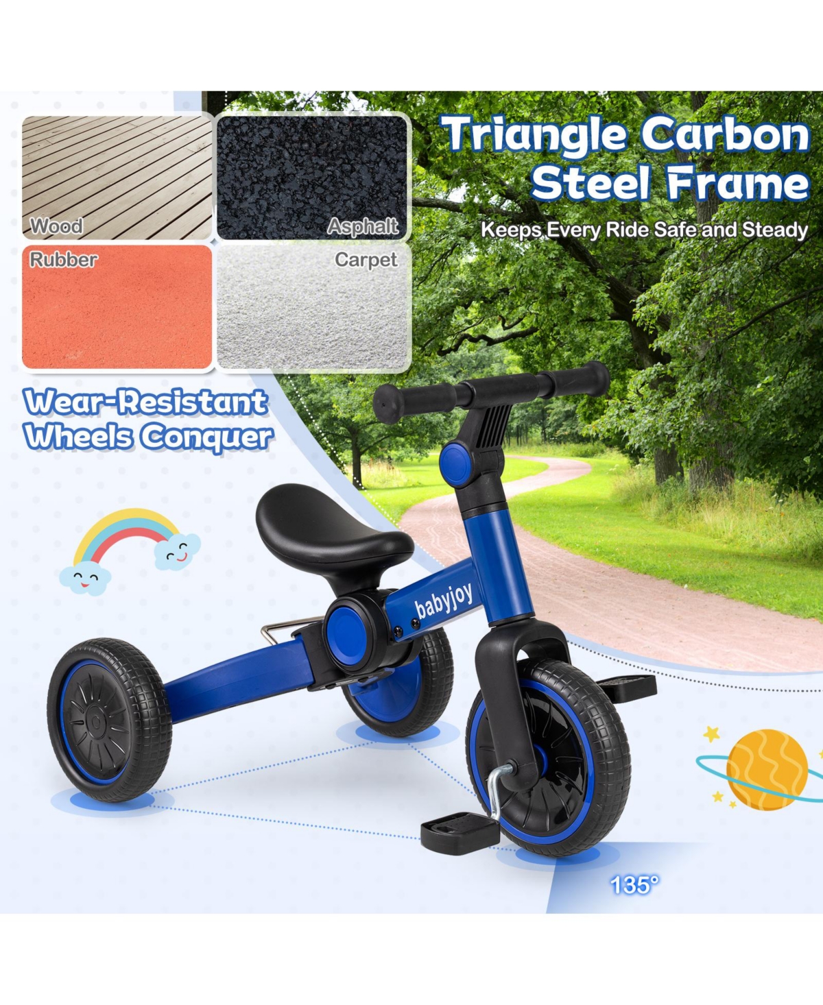 Gymax 5-In-1 Toddler Bike Kids Balance w/ Removable Pedals Adjustable Handlebar