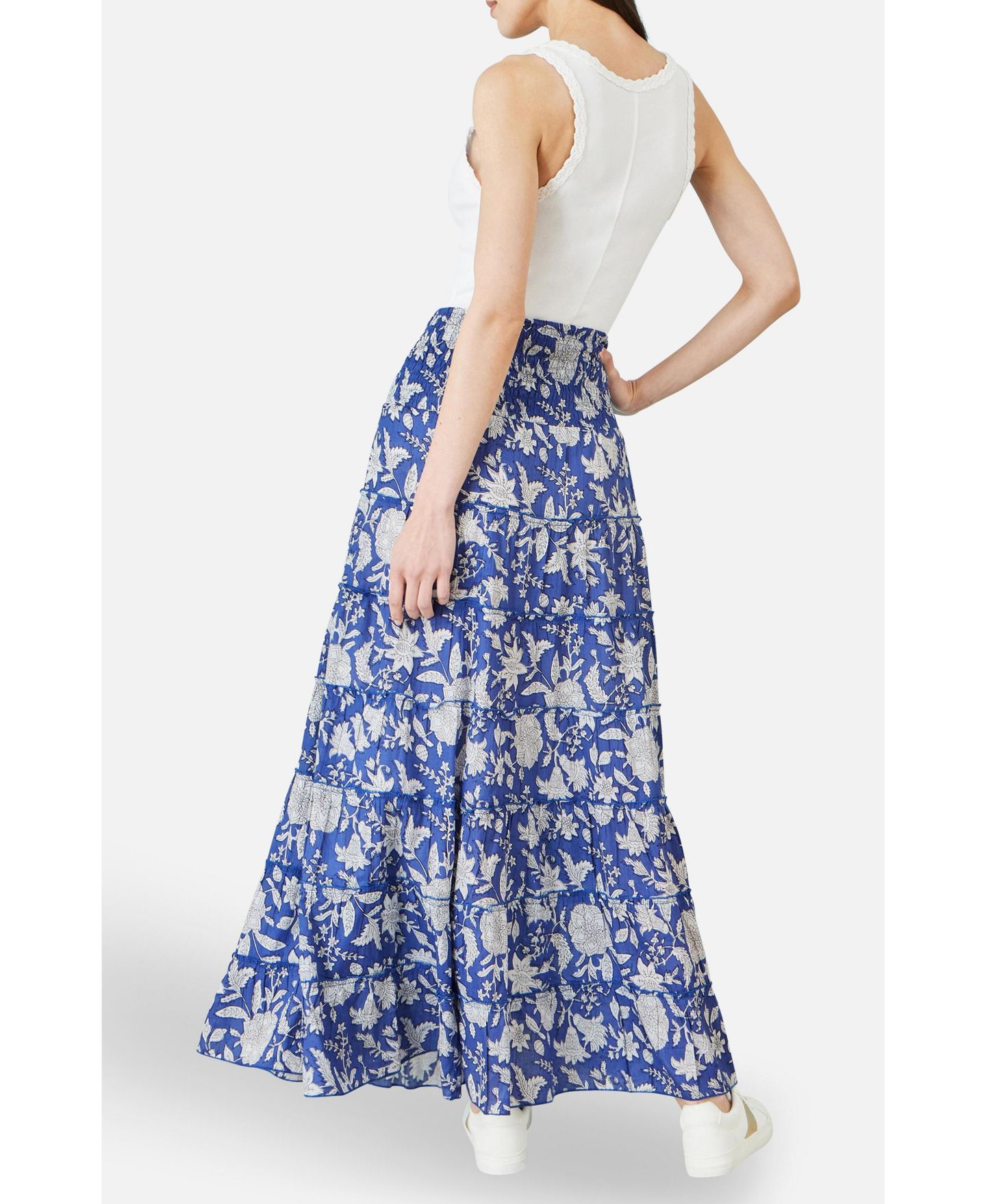 Женская юбка Yumi Floral Cotton Tiered Maxi, цвет: Синий — фото 5