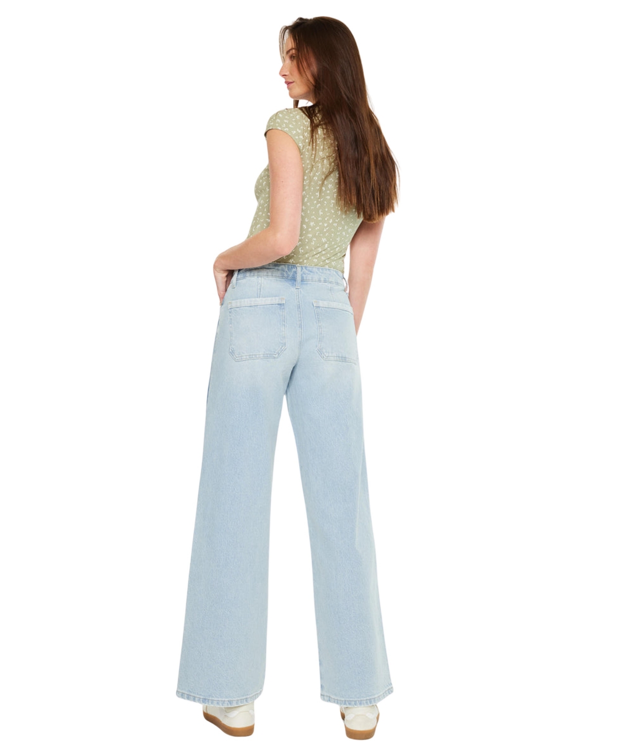 KanCan Women's High Rise Colorblock Wide Leg Jeans