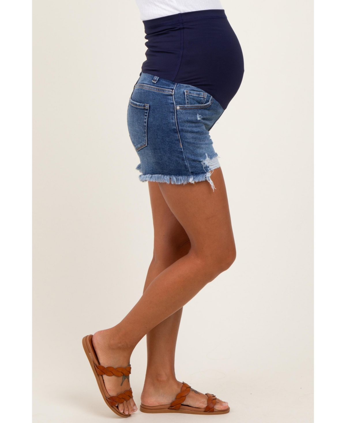 Pinkblush Maternity Navy Distressed Fringe Hem Denim Shorts
