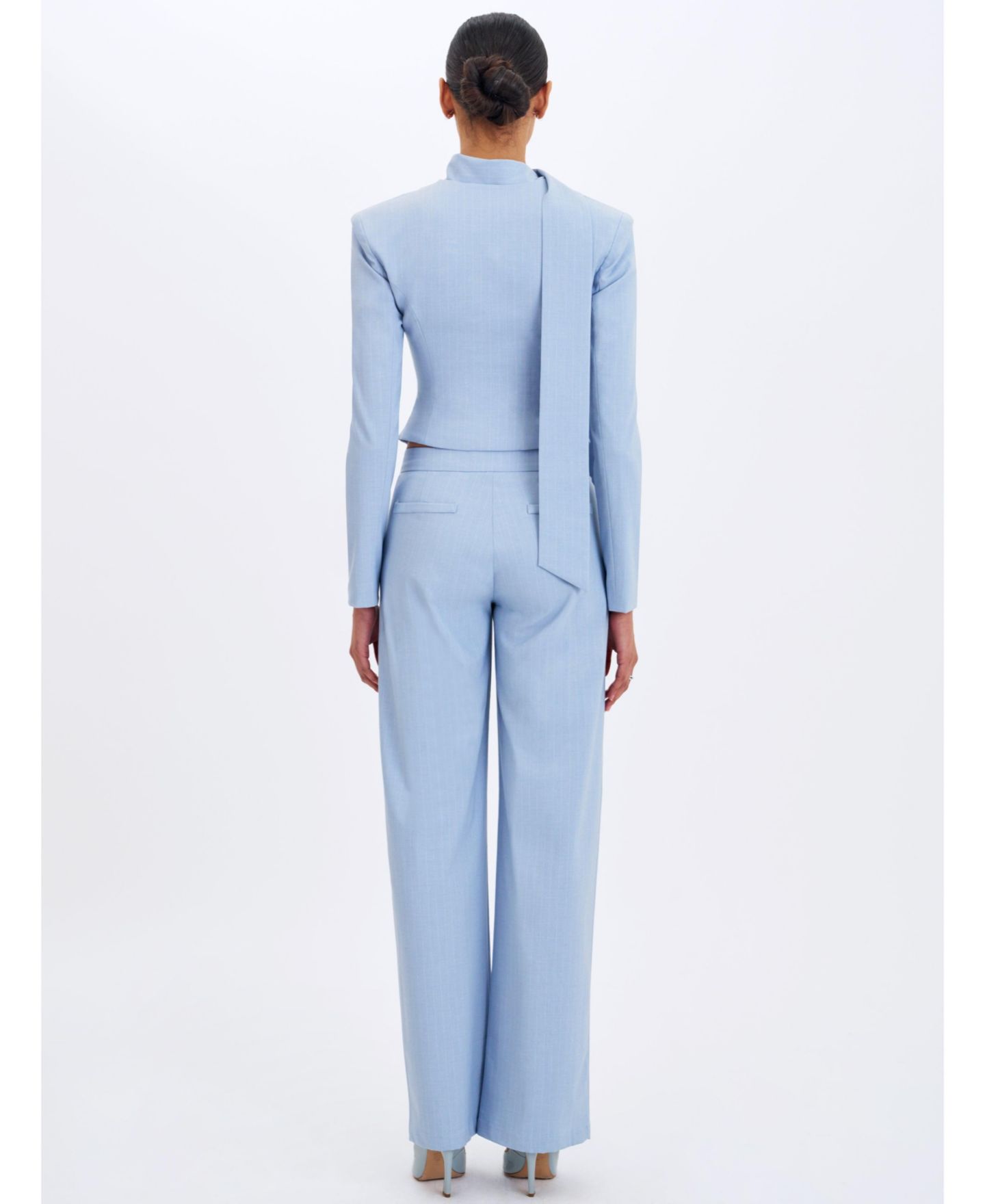 Женский пиджак Miss Circle Renley Sky Blue Pinstripe Peplum Blazer, цвет: Светлый синий — фото 7