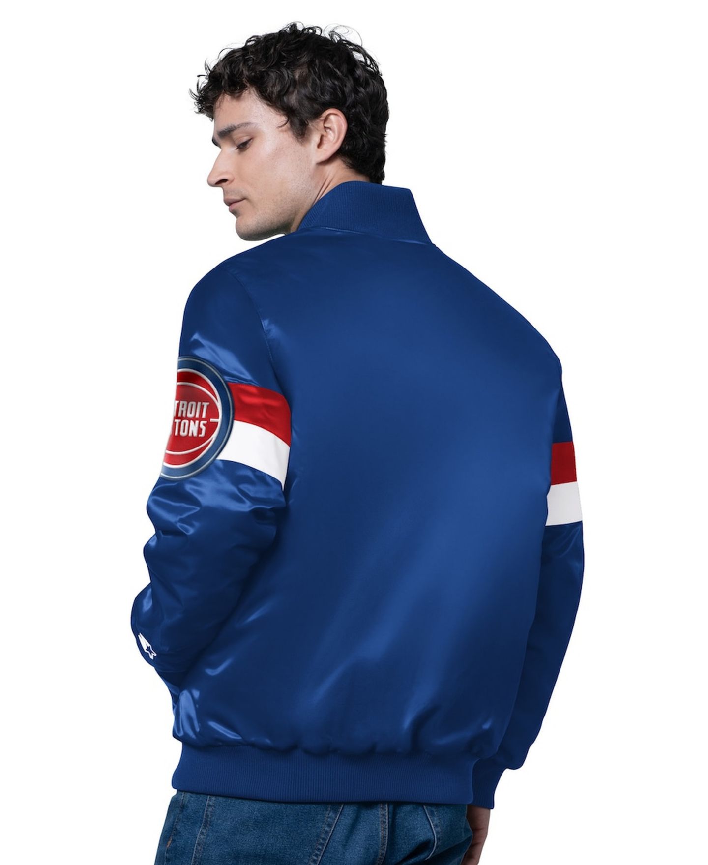 Мужская куртка Starter Blue Detroit Pistons Triple Option Varsity Full-Snap Satin — фото 2