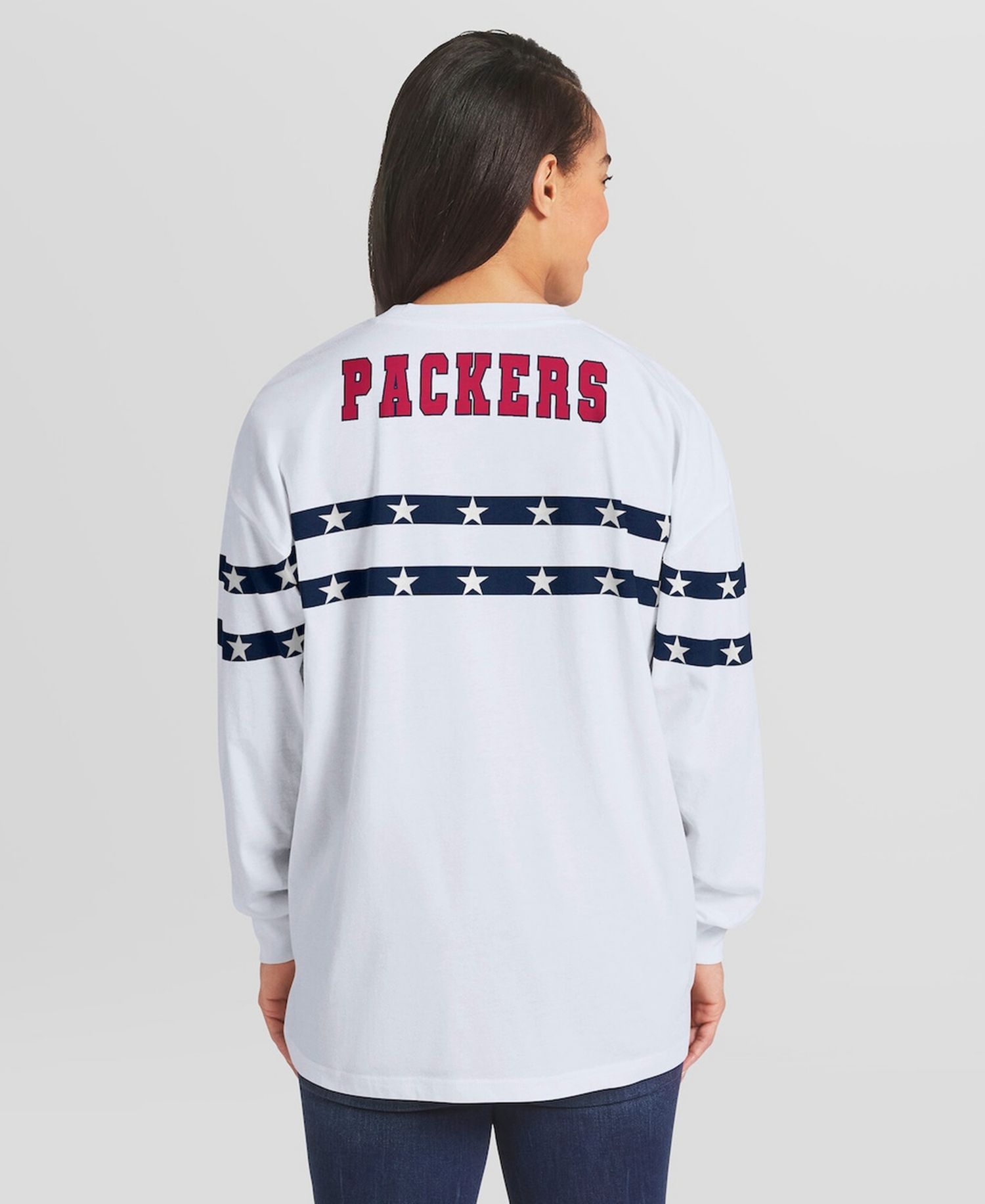 Women's White Green Bay Packers Americana Stripe Long Sleeve T-Shirt