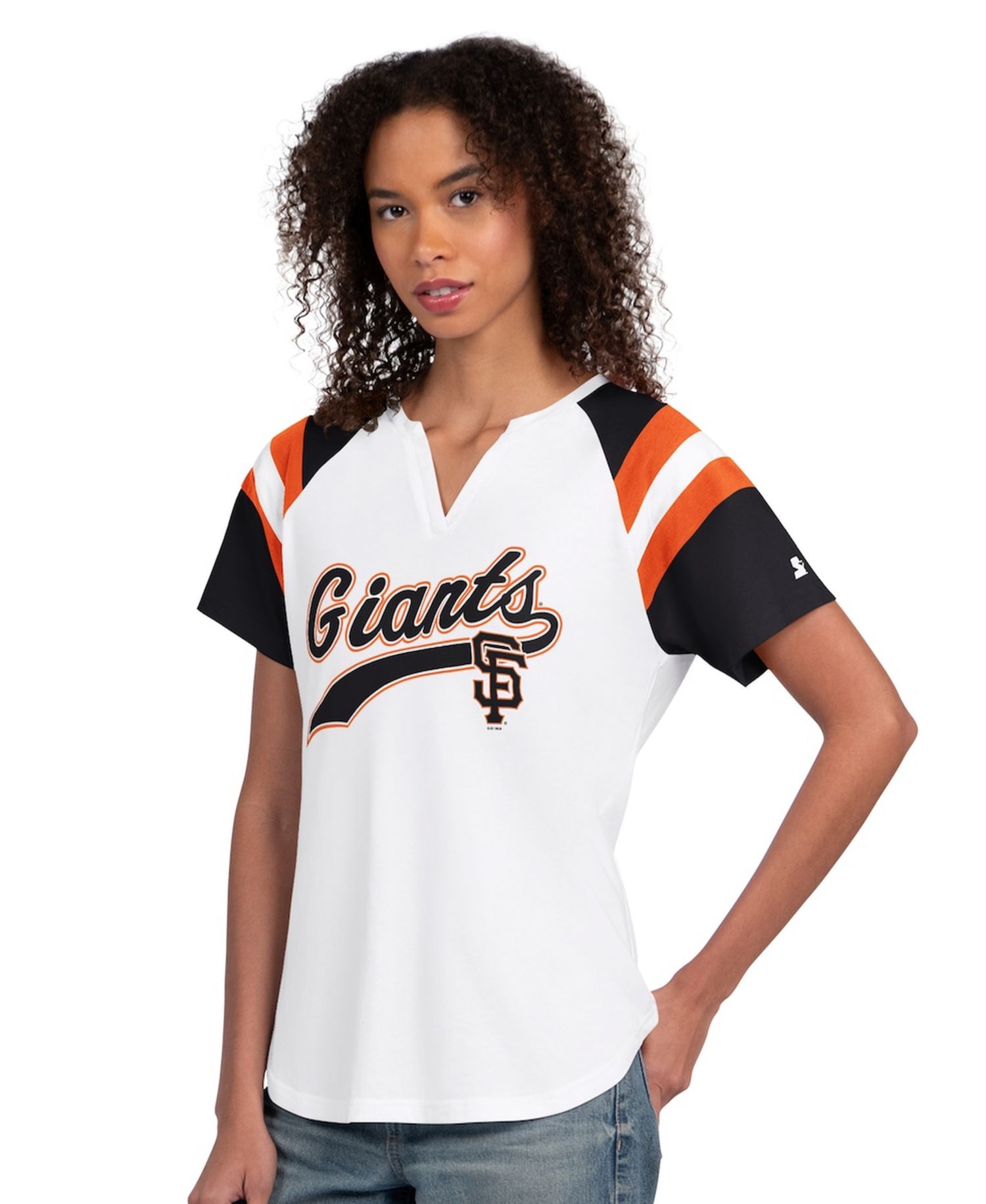 Women's White San Francisco Giants Game On Notch Neck Raglan T-Shirt