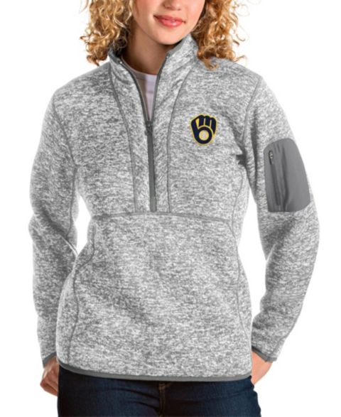Женские свитеры Antigua Women's Heather Gray Milwaukee Brewers Fortune Half-Zip Pullover Jacket